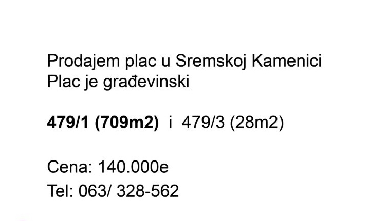 Plac Sremska Kamenica 737m2