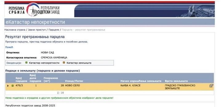 Plac Sremska Kamenica 737m2