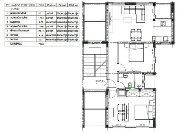 Ledine-novogradnja! Stan 70m2+70m2 terasa/dvoriste
