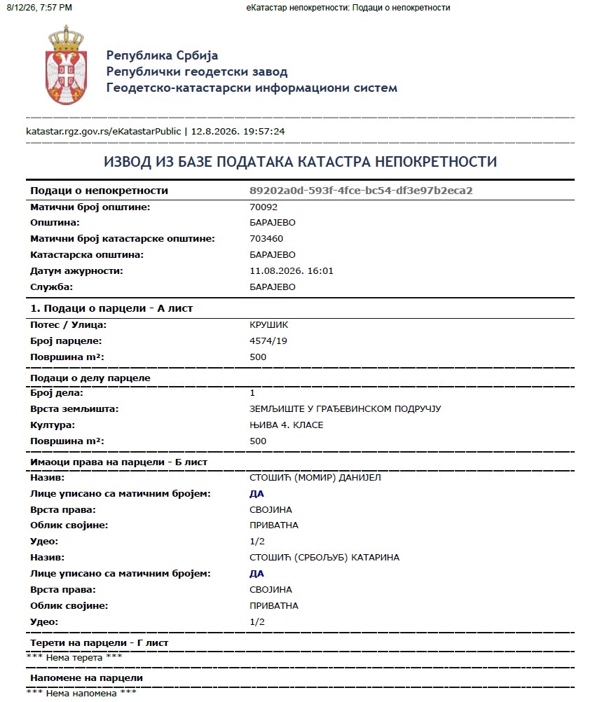 Barajevo-gradjevinski plac 5 ari